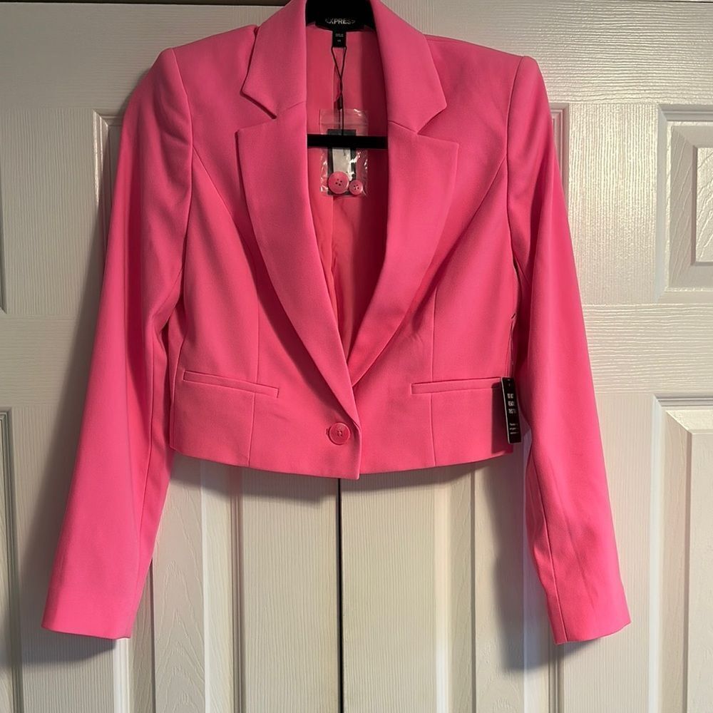 EXPRESS Cropped Elegant Neon Pink One Button Women's Blazer Size XS